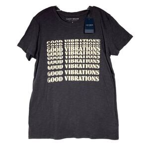 NEW Lucky Brand T-Shirt Charcoal Gray Good Vibrations Graphic Size S